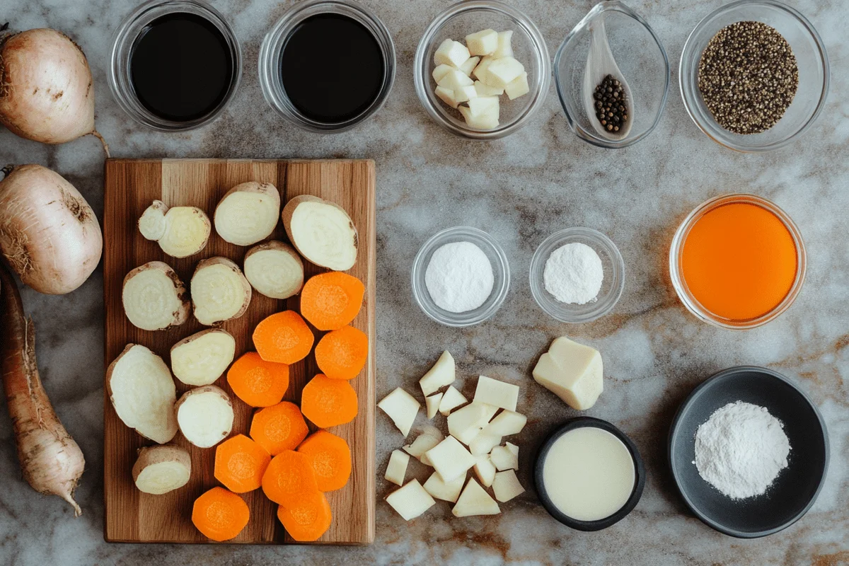 A tray of colorful roasted root vegetables, caramelized to perfection and ready to serve.