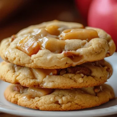 Soft caramel apple cookies filled with gooey caramel and tart apple pieces