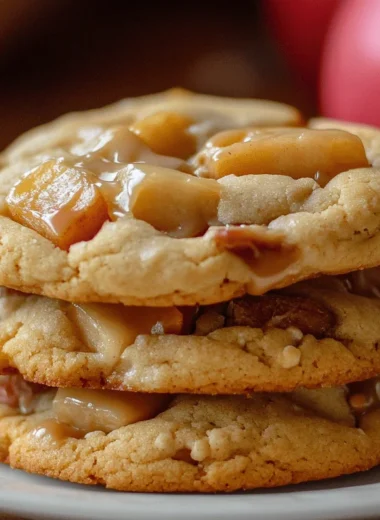 Soft caramel apple cookies filled with gooey caramel and tart apple pieces