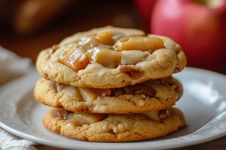 Soft caramel apple cookies filled with gooey caramel and tart apple pieces