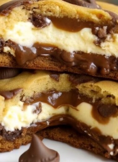 Cheesecake-stuffed chocolate chip cookie bites on a plate