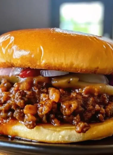 A freshly prepared Dr. Pepper Barbecue Sloppy Joes recipe with vibrant ingredients, served on a white plate.