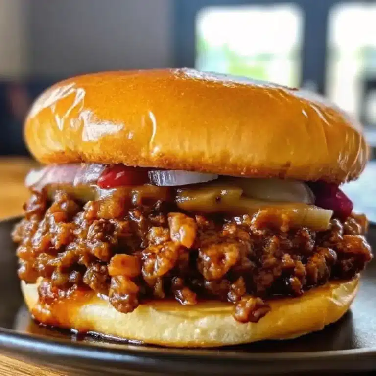 A freshly prepared Dr. Pepper Barbecue Sloppy Joes recipe with vibrant ingredients, served on a white plate.