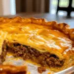 A freshly prepared Pillsbury Crescent Roll Taco Bake recipe with golden crescent dough and melted cheddar, served on a white plate