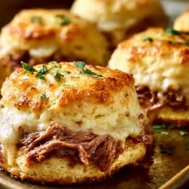 Baked French Dip Biscuits served with au jus for dipping