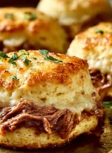 Baked French Dip Biscuits served with au jus for dipping