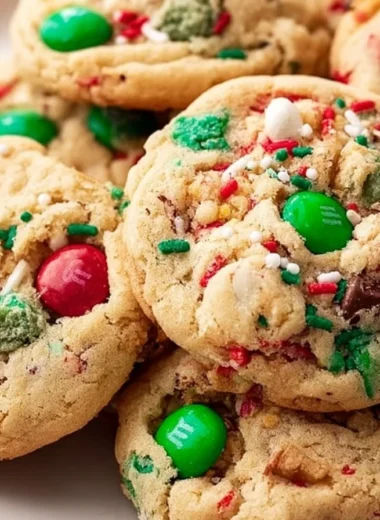 Homemade Christmas Kitchen Sink Cookies filled with festive ingredients