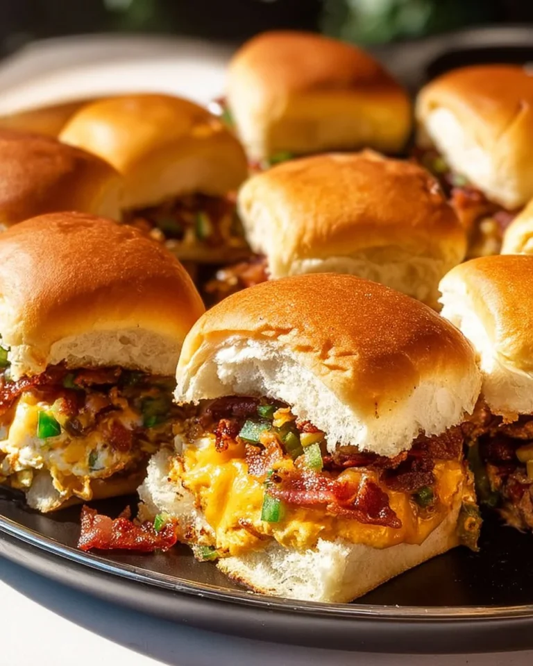 Plate of Cowboy Sliders with toppings served on a rustic wooden table