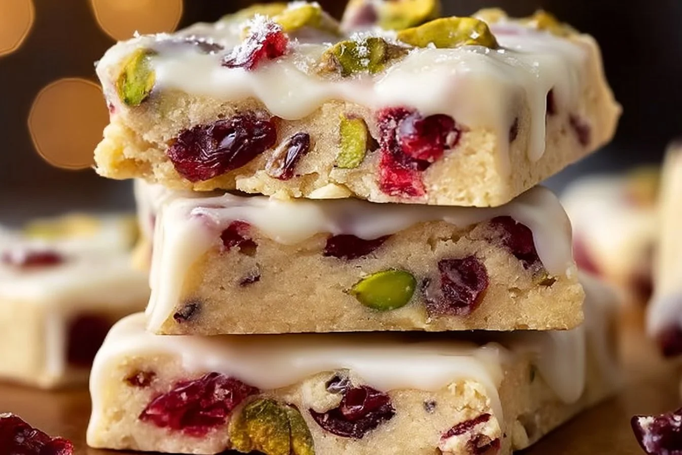 Delicious Cranberry Pistachio Shortbread Cookies on a festive plate