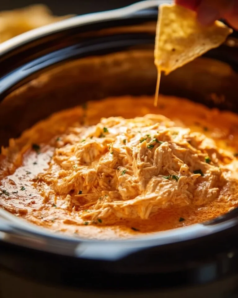 Crockpot Buffalo Chicken Dip garnished and served in a bowl