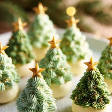 Festive deviled egg Christmas tree appetizer for holiday celebrations