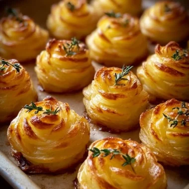 Elegant Duchess Potatoes elegantly piped and baked to perfection.
