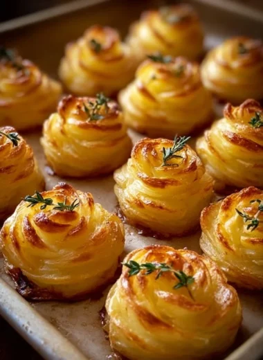 Elegant Duchess Potatoes elegantly piped and baked to perfection.
