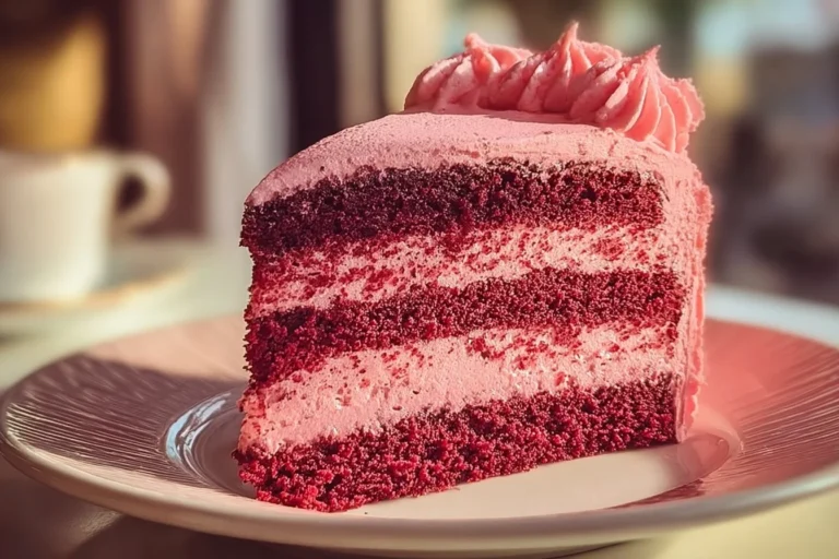 Mother's Day Pink Velvet Cake decorated with fresh flowers and cream cheese frosting