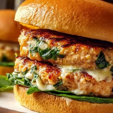Delicious Spinach and Cheddar Chicken Burgers on a plate
