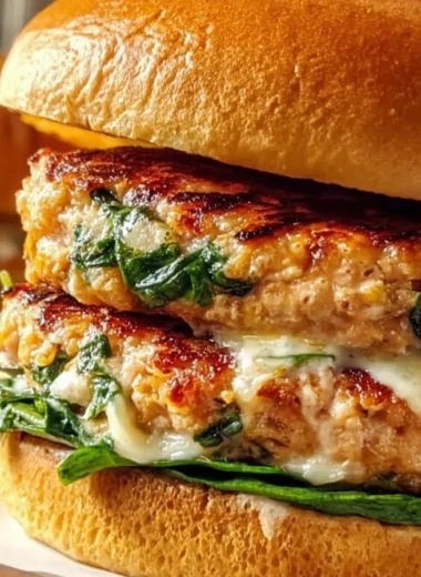 Delicious Spinach and Cheddar Chicken Burgers on a plate