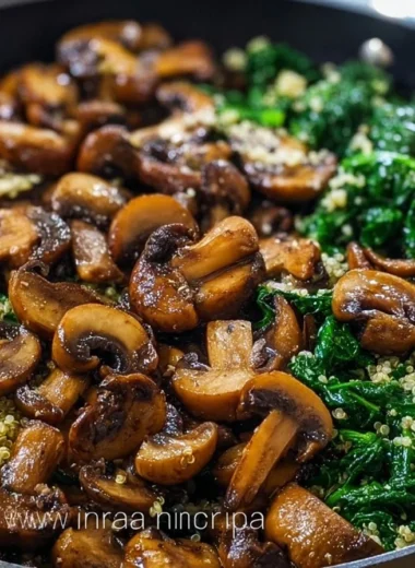 Healthy Spinach Mushroom Quinoa Skillet with vibrant vegetables