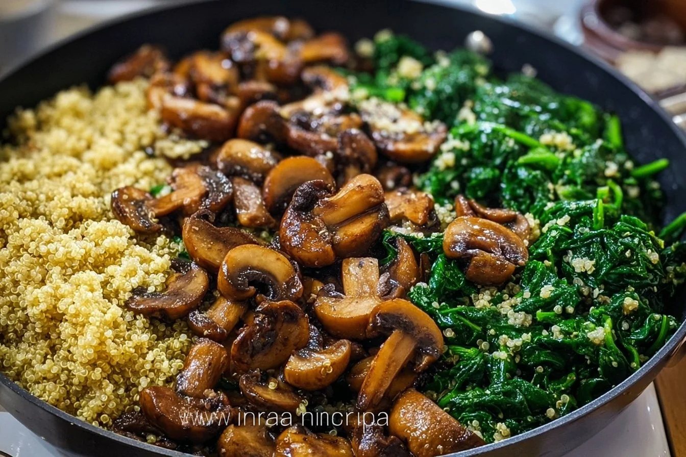 Healthy Spinach Mushroom Quinoa Skillet with vibrant vegetables
