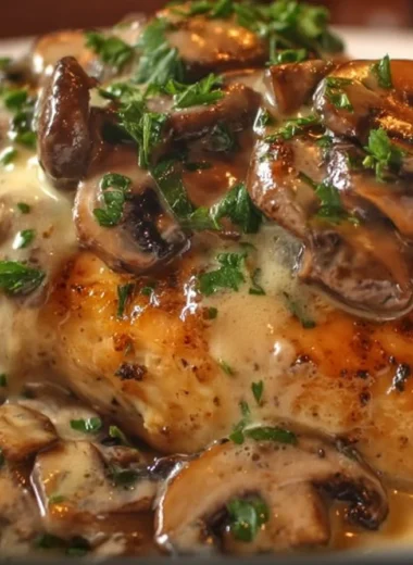 Delicious Texas Roadhouse Smothered Chicken topped with cheese and savory sauces.