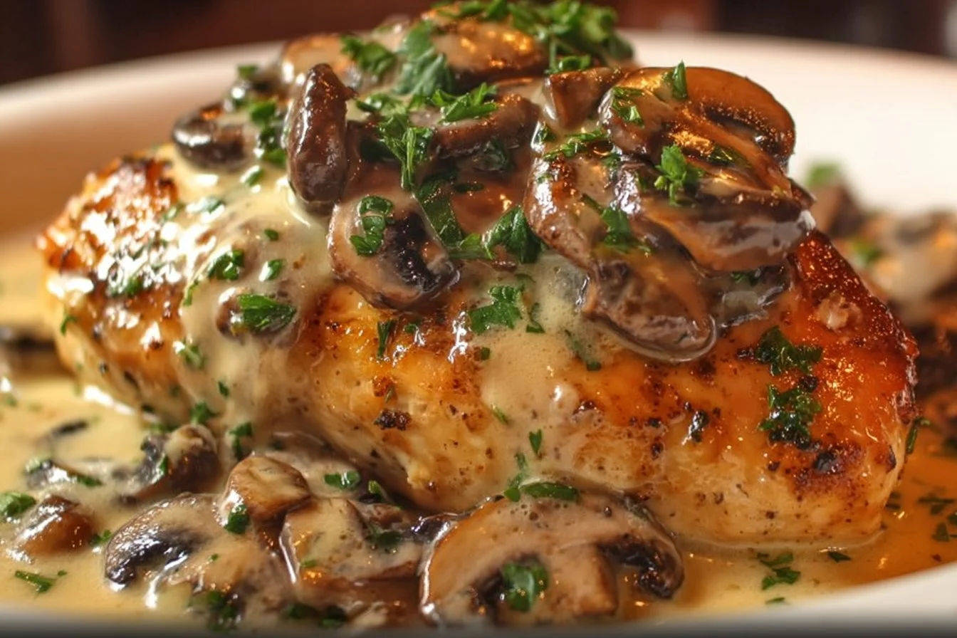 Delicious Texas Roadhouse Smothered Chicken topped with cheese and savory sauces.