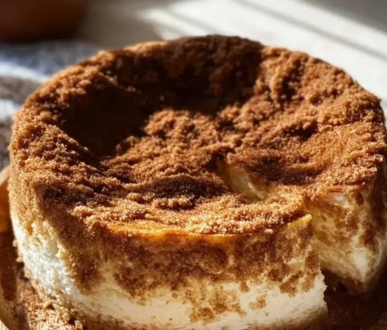 Cinnamon-Spiced Baked Churro Cheesecake topped with cinnamon sugar