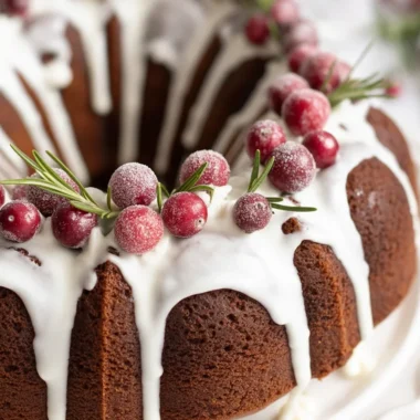 Delicious Gingerbread Bundt Cake topped with a sweet caramel glaze.