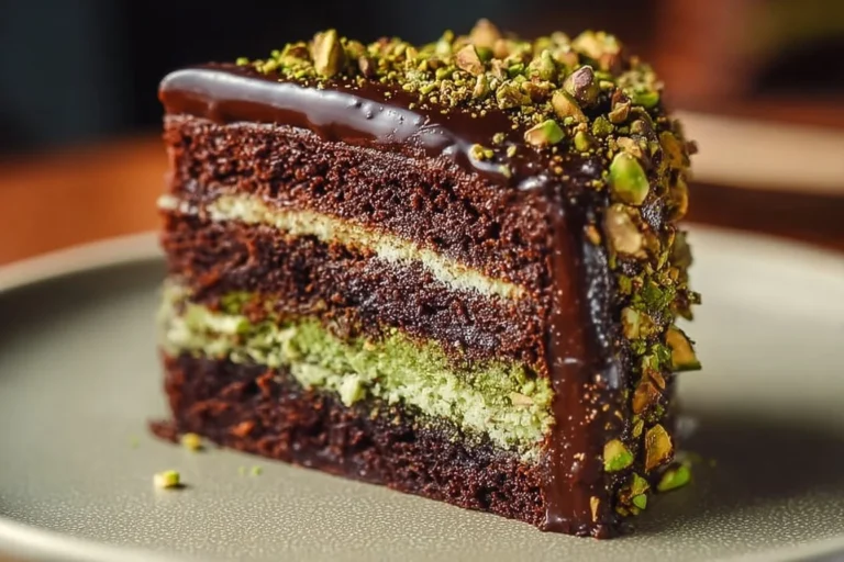 Delicious Dubai chocolate pistachio cake with rich layers and nutty topping