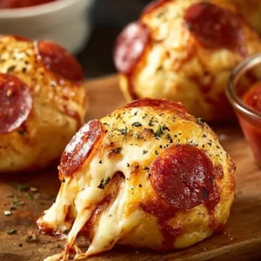 Delicious homemade easy pepperoni pizza bombs ready to serve.