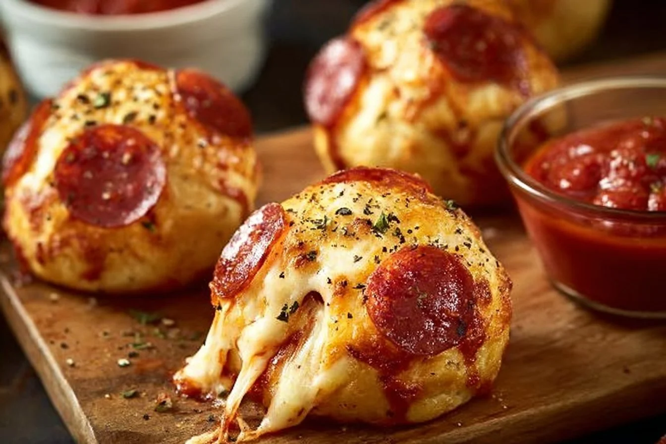 Delicious homemade easy pepperoni pizza bombs ready to serve.