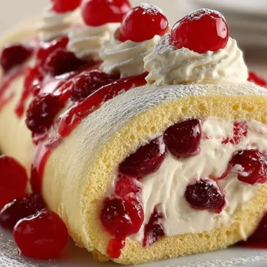 Heavenly Cherry Cheesecake Cake Roll - a delicious dessert featuring cherry and cheesecake flavors.