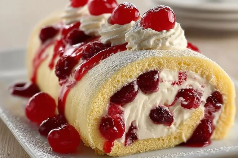 Heavenly Cherry Cheesecake Cake Roll - a delicious dessert featuring cherry and cheesecake flavors.