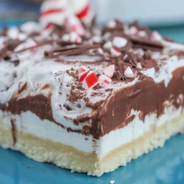 Chocolate Peppermint 4 Layer Dessert with layers of creamy chocolate and peppermint.