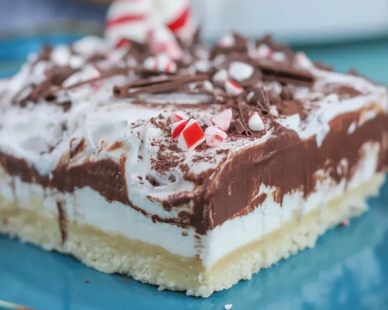 Chocolate Peppermint 4 Layer Dessert with layers of creamy chocolate and peppermint.
