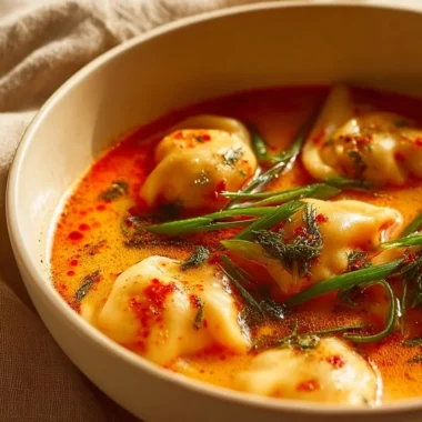 Bowl of irresistible coconut curry soup with dumplings, vibrant and flavorful