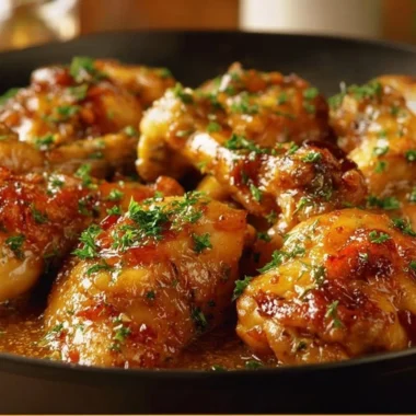 Plate of irresistible spicy southern chicken garnished with herbs
