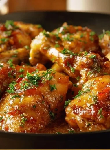 Plate of irresistible spicy southern chicken garnished with herbs