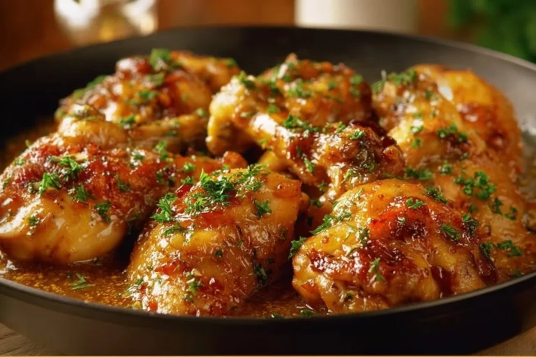Plate of irresistible spicy southern chicken garnished with herbs