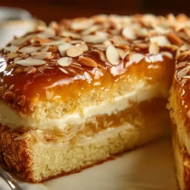 Perfect Bee Sting Cake with honey and cream filling, beautifully presented