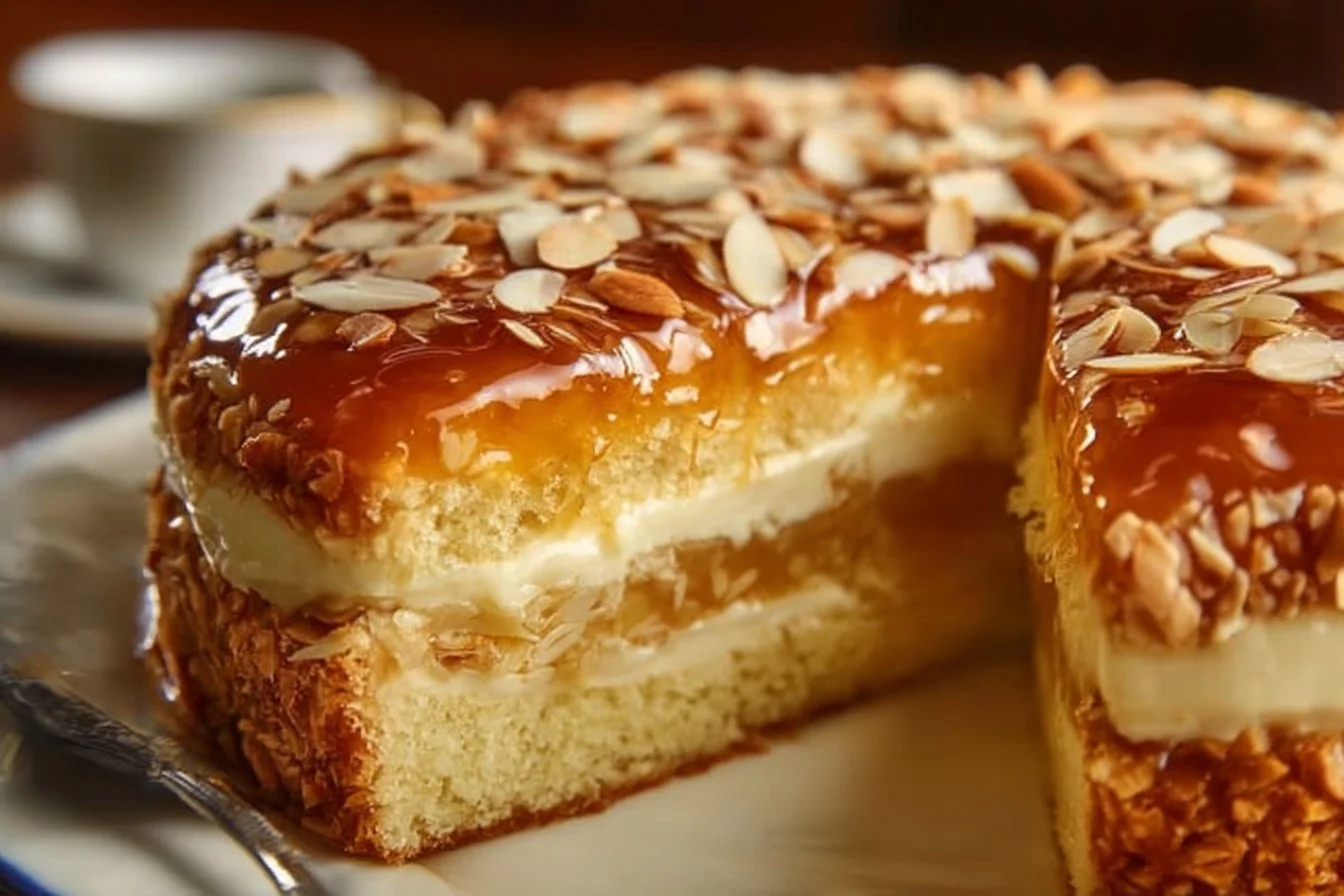 Perfect Bee Sting Cake with honey and cream filling, beautifully presented