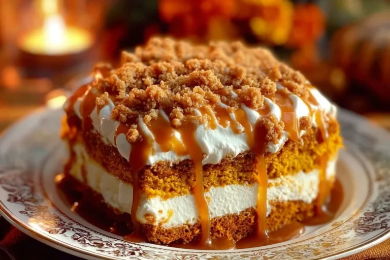 Delicious slice of Pumpkin Better Than Sex Cake with creamy frosting
