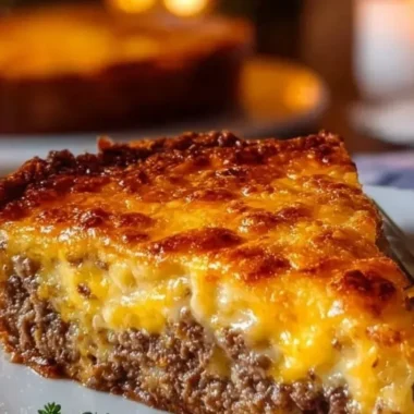 Southern Style Cheeseburger Pie with ground beef, cheese, and pie crust