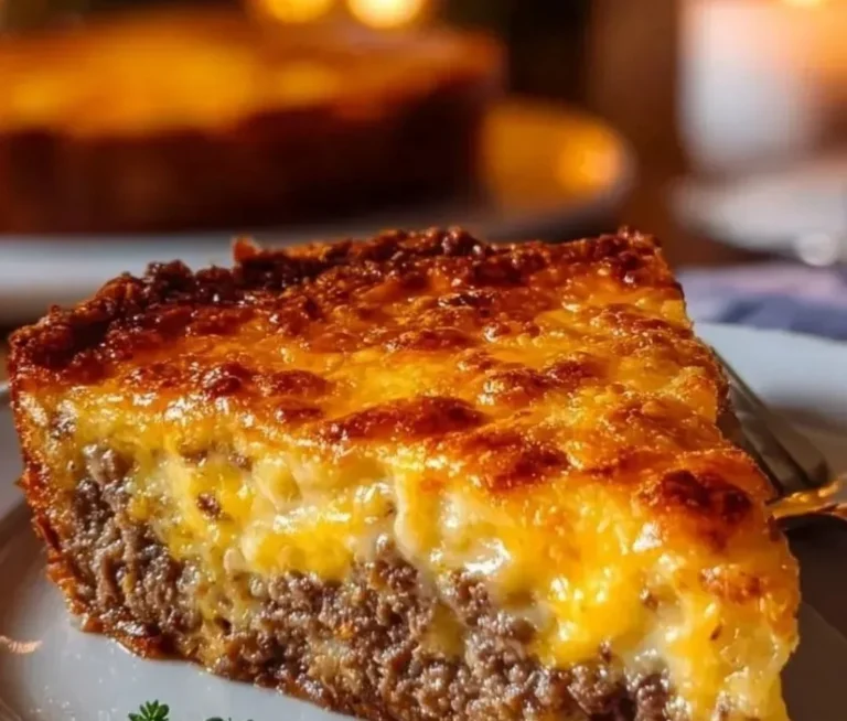 Southern Style Cheeseburger Pie with ground beef, cheese, and pie crust