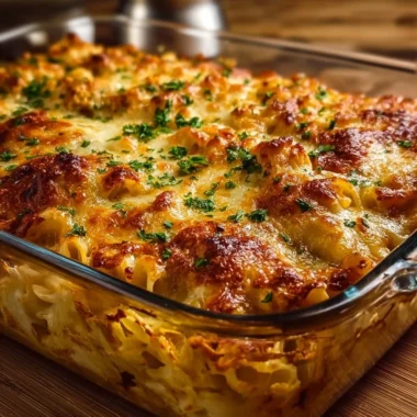 BBQ Ranch Chicken Casserole served in a baking dish, garnished with green onions.