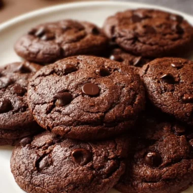 Delicious double chocolate chip cookies baked to perfection