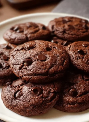 Delicious double chocolate chip cookies baked to perfection