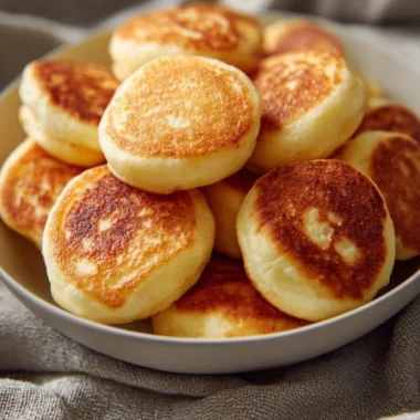 Delicious breakfast pancake poppers served with syrup and berries.