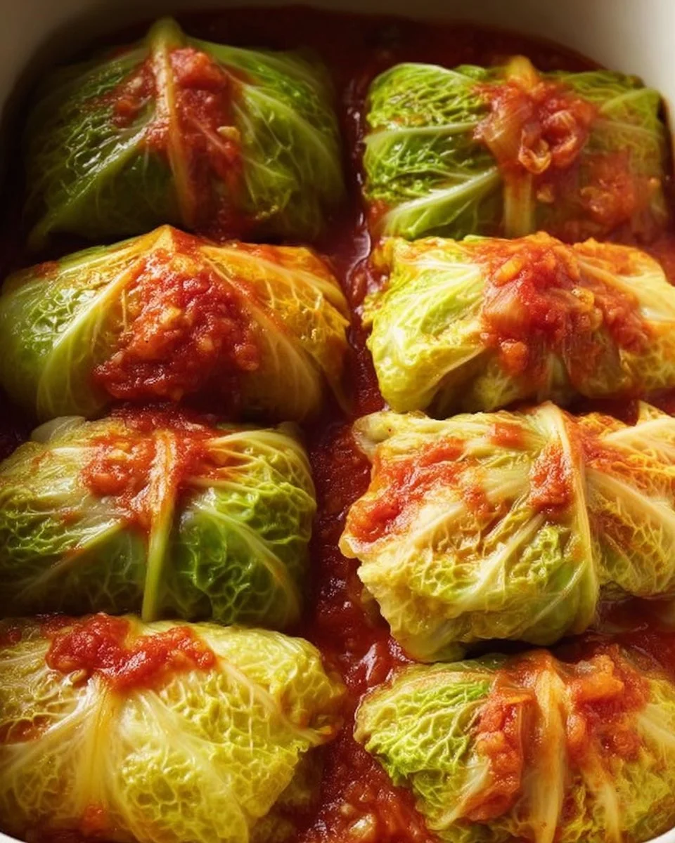 Delicious homemade cabbage rolls filled with seasoned meat and rice