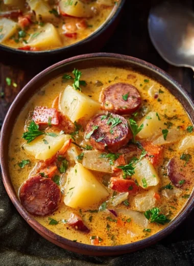 A bowl of delicious Cajun Potato Soup garnished with green onions and spices