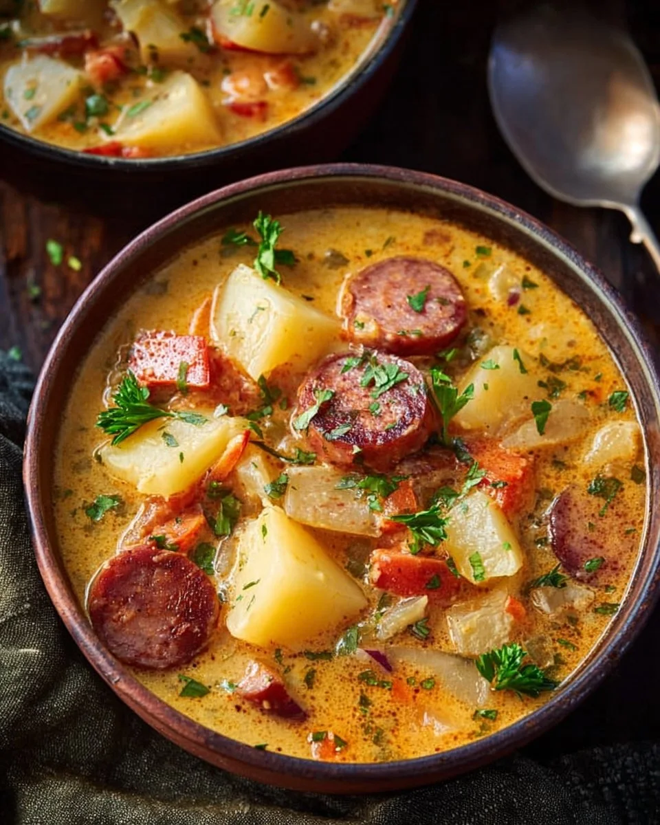 A bowl of delicious Cajun Potato Soup garnished with green onions and spices