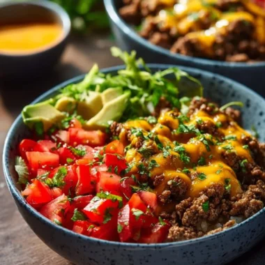 Delicious cheeseburger bowls with fresh toppings and ingredients
